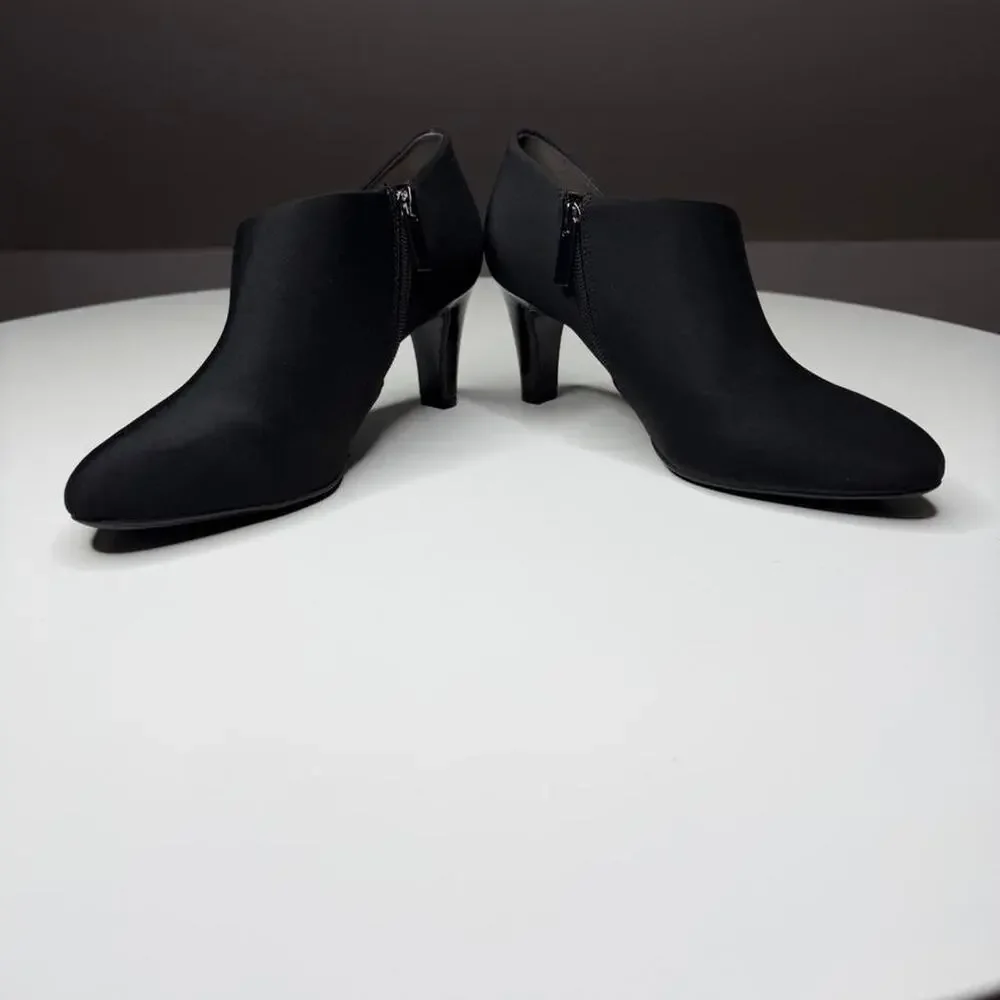Bandolino Black Stretch Ankle Bootie Heels Sz‎ 8M – Sleek Minimalist Career Core